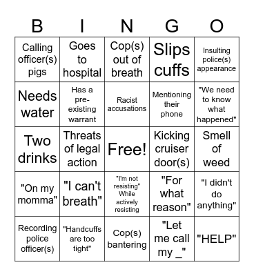 Criminal Catchphrase Bingo Card