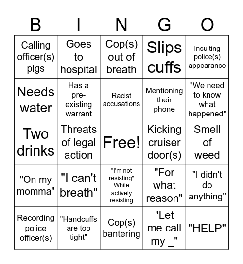 Criminal Catchphrase Bingo Card