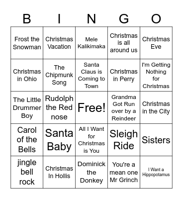 Christmas Song Bingo! Bingo Card