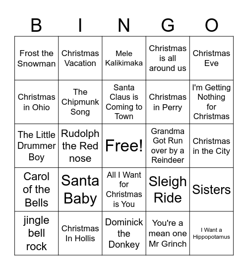 Christmas Song Bingo! Bingo Card