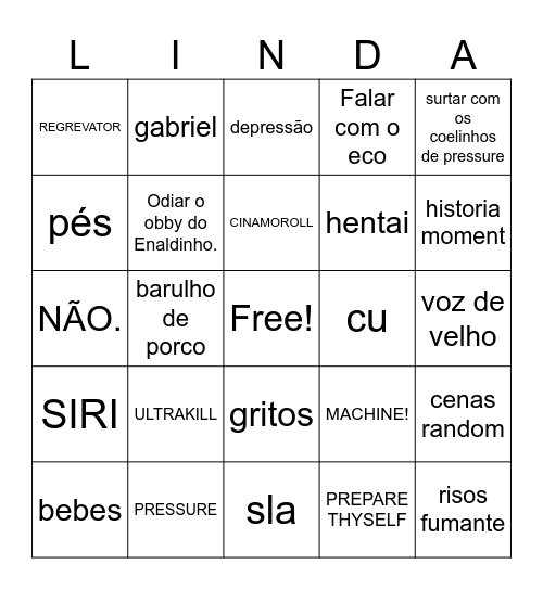 Bingo da gostosa Bingo Card