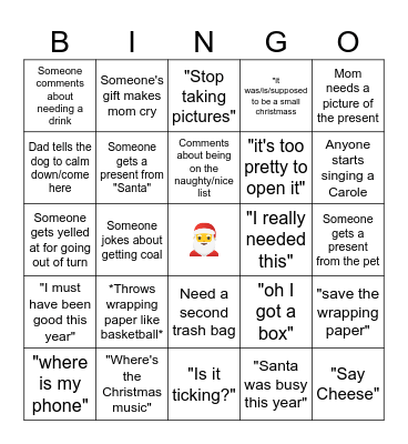 Christmas Cliche Bingo Card