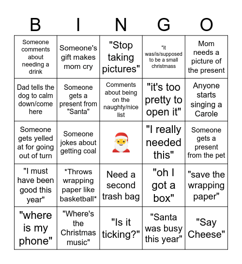 Christmas Cliche Bingo Card