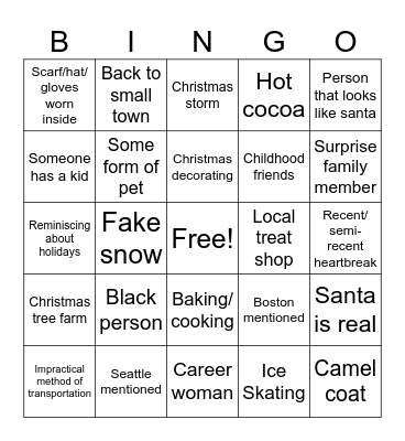 Hallmark Movie Bingo Card