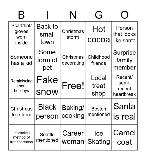 Hallmark Movie Bingo Card