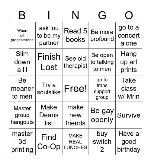 V's NYR Bingo Card