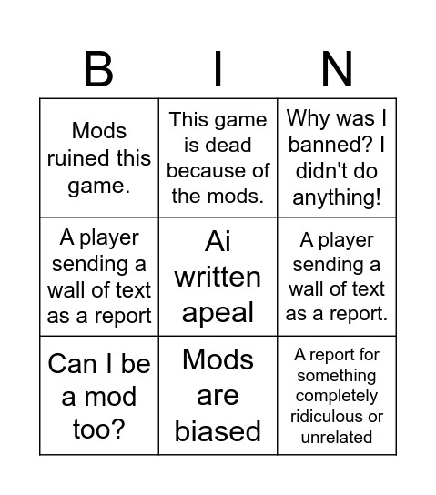 Untitled Bingo Card
