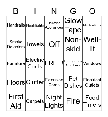 Home Safety by Senior Helpers Bingo Card