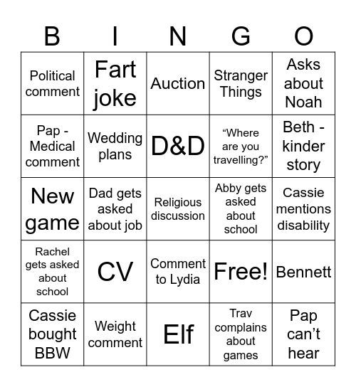 Mickle Bingo Card