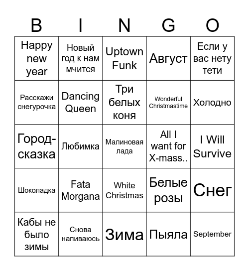 LOOV music Bingo Card