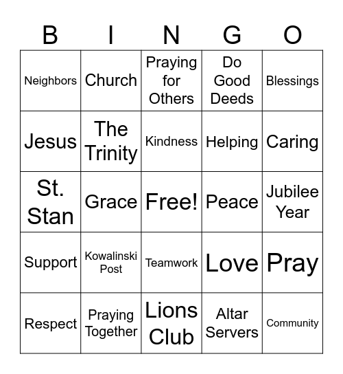 Faith and Community Bingo Card