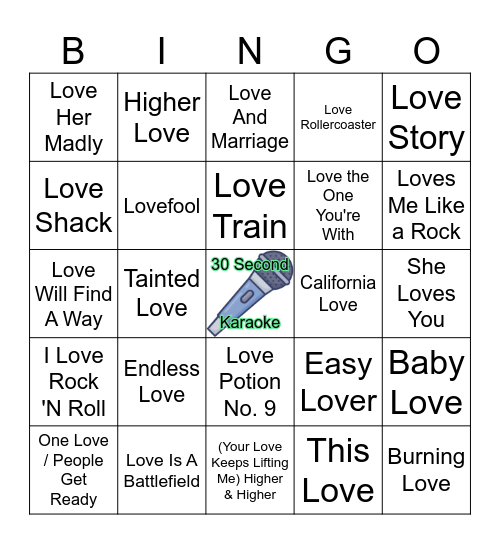 1st Word / 2nd Word "Love" Bingo Card