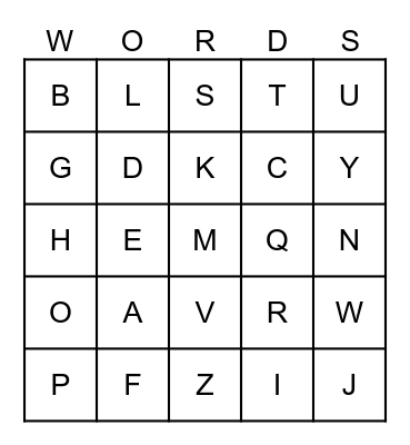 First Letter Of Word Bingo Card