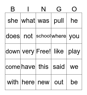 Gr. 1 -September Bingo Card