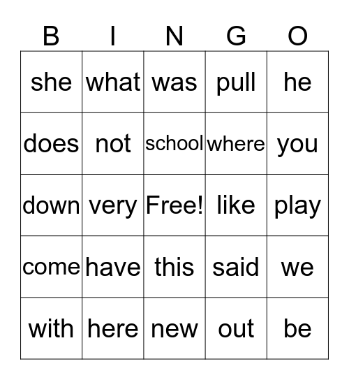 Gr. 1 -September Bingo Card