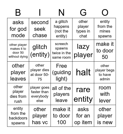 Doors Bingo Card