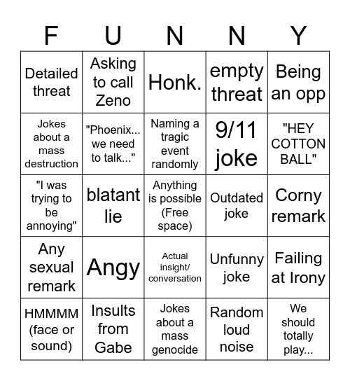 Gabe Bingo Card