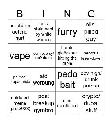 tiktok cringe Bingo Card