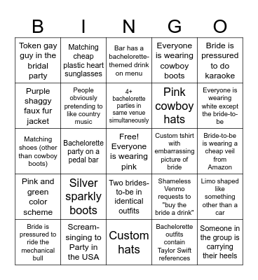 Bachelorette Bingo Card