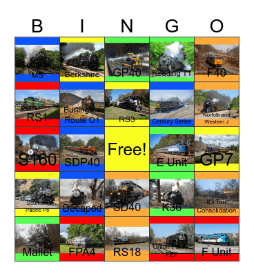 Passenger Train Enthusiasts Bingo Card
