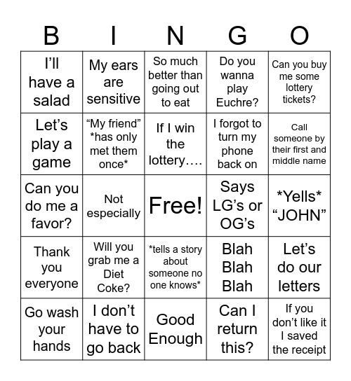 Lita-isms Bingo Card