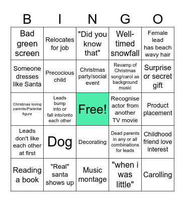 Christmas Rom-Com Bingo Card