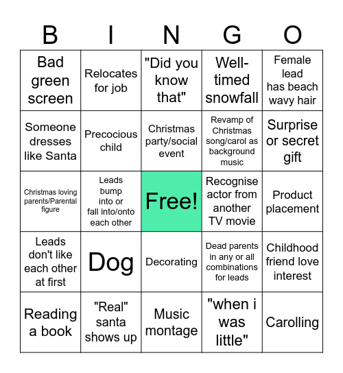 Christmas Rom-Com Bingo Card