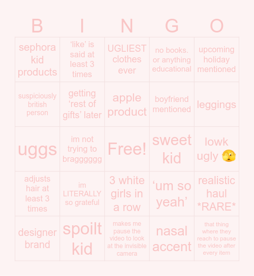 tiktok xmas haul bingo Card