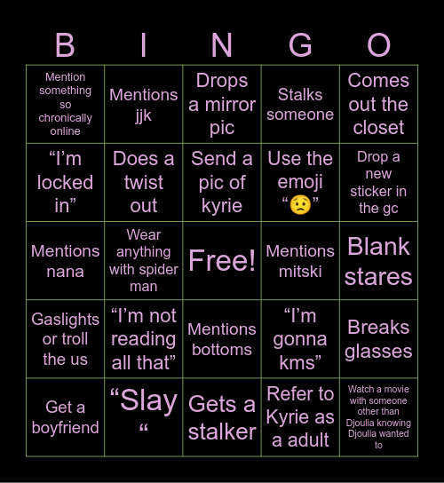 Kaylah’s 2025 bingo card Bingo Card