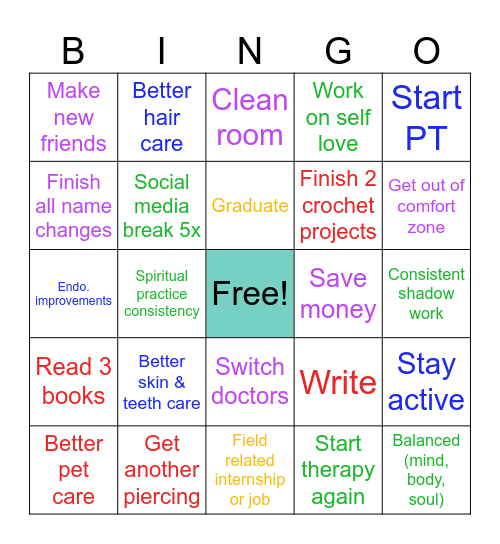 2025 Goals Bingo Card