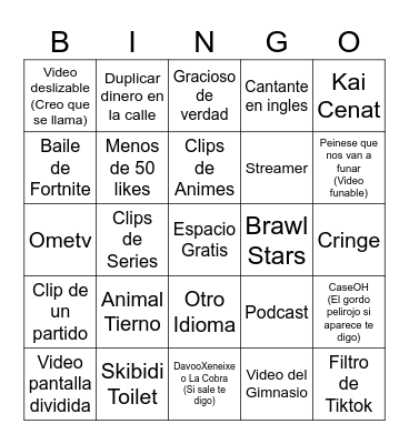 Alex PB Tik Tok Bingo Card