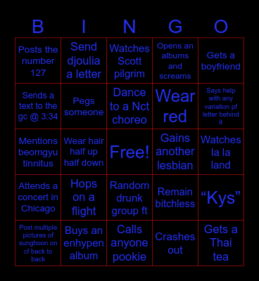 Sofias 2025 bingo card Bingo Card