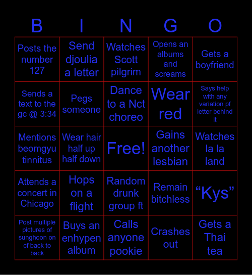 Sofias 2025 bingo card Bingo Card