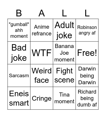 Gumball Bingo Card