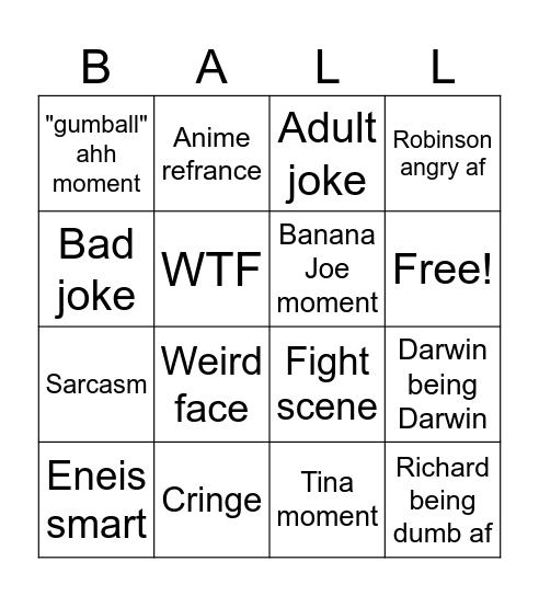 Gumball Bingo Card