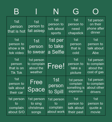 family bingo Card
