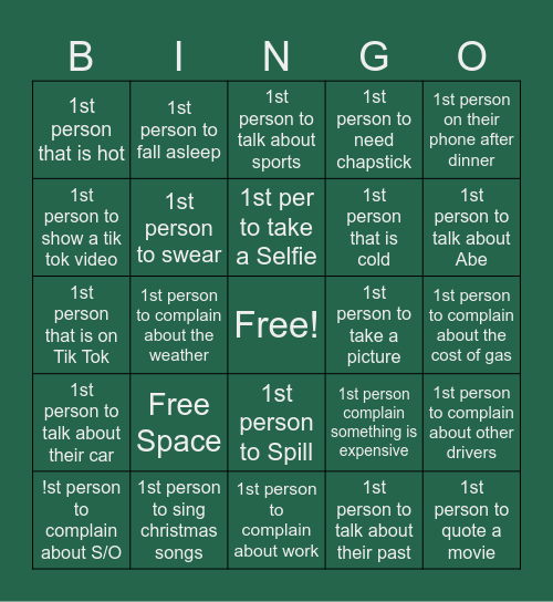 family bingo Card