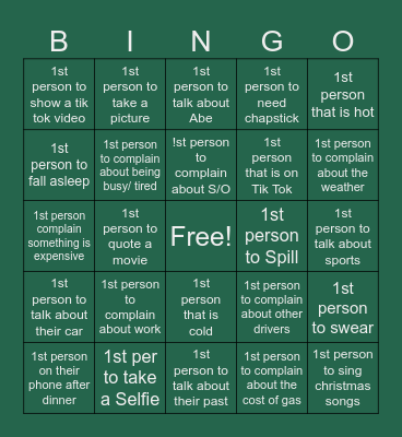 family bingo Card