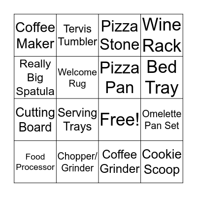 Couples Shower Bingo Card