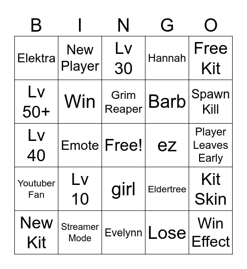 Roblox Bedwars Bingo Card