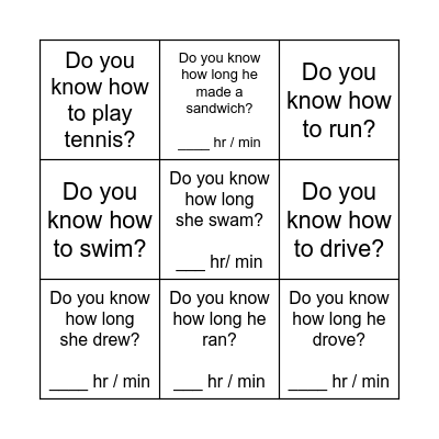 Conversation Practice, pg. 41 Bingo Card