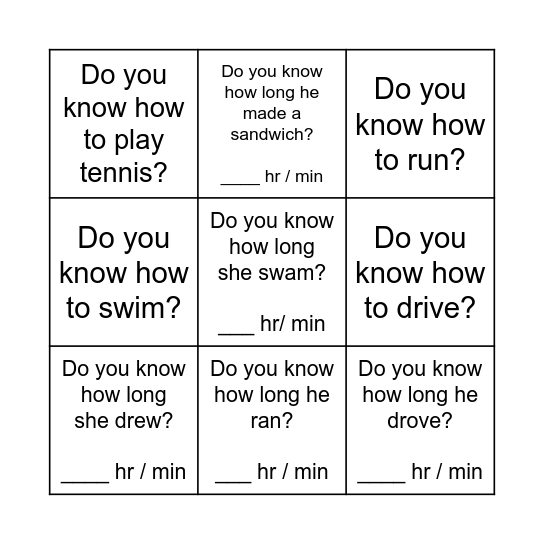 Conversation Practice, pg. 41 Bingo Card