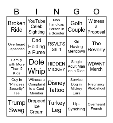 Disney Bingo Card