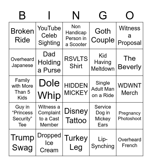 Disney Bingo Card