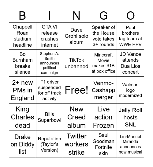 2025 Bingo Card