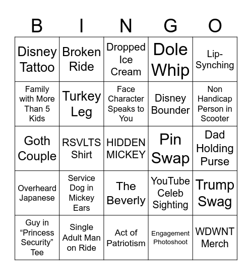 Disney Bingo Card