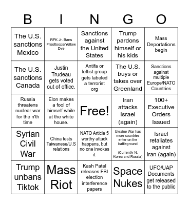 Austin's 2025 Political Bingo Card Bingo Card