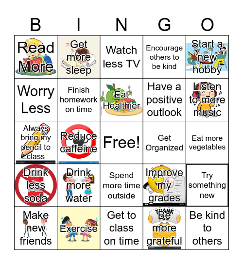 New Year's Resolution BINGO Card