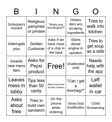 Customer Bingo Card