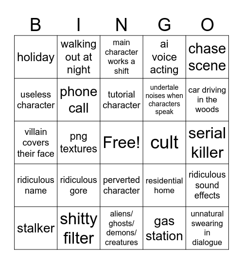 indie horror game bingo Card